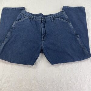 Wrangler Lined Carpenter Jeans Mens 38x32 Blue Denim Fleece Work Pants